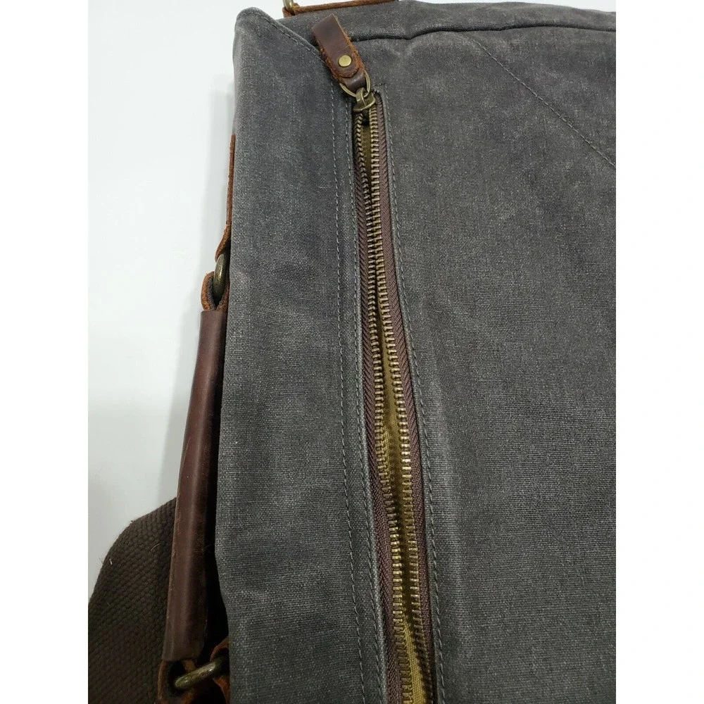 Computer /Messenger Bag Distressed Brown Leather and Charcoal Gray Canvas